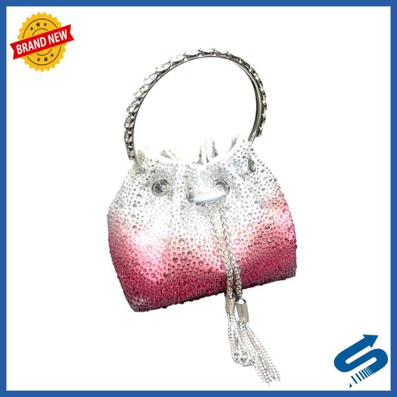 Handbags - Crystal Handle Evening Handbag Satin Drawstring Bucket Elegant Chic Formal